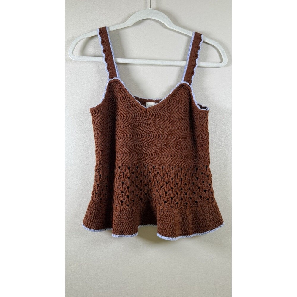 A New Day Womens Brown/Light Blue Scalloped Knit Square Neck Tank Top - M